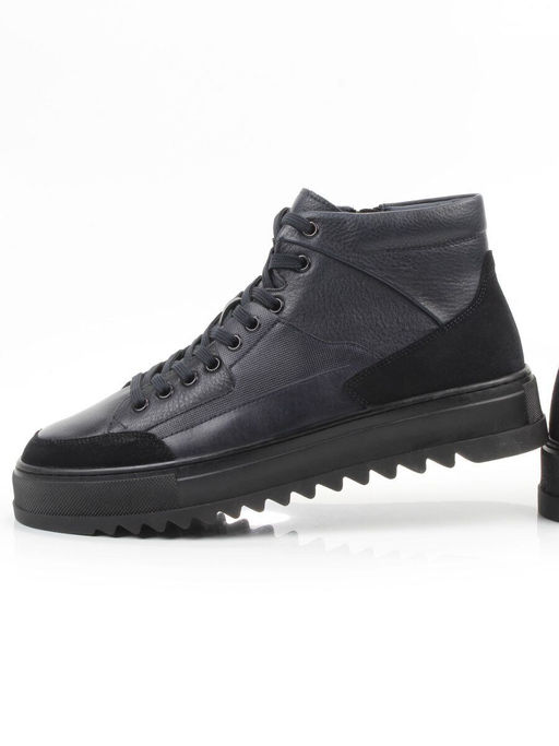 05-B203B-1M-C DK.BLUE Ботинки зимние мужские (натуральная кожа, натуральный мех)