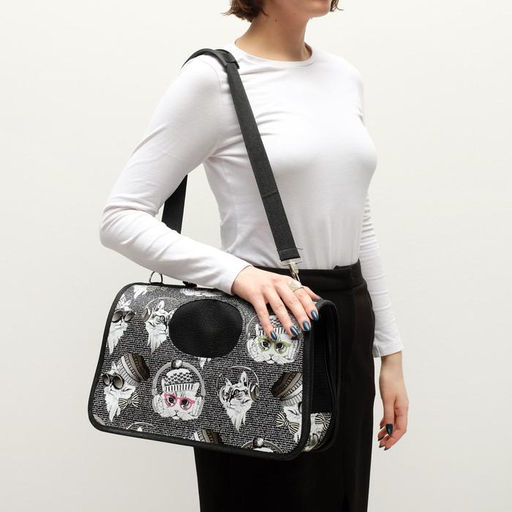 Сумка-переноска каркасная Зимние коты, размер S, 37,5 х 17 х 22 см - Пижон фото 9