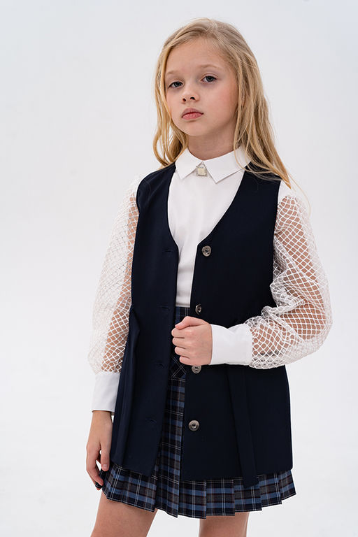 Синий школьный жилет для девочки Mooriposh, модель 1111
