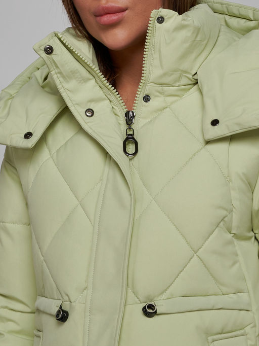 Зимняя женская куртка модная с капюшоном салатового цвета 52302Sl