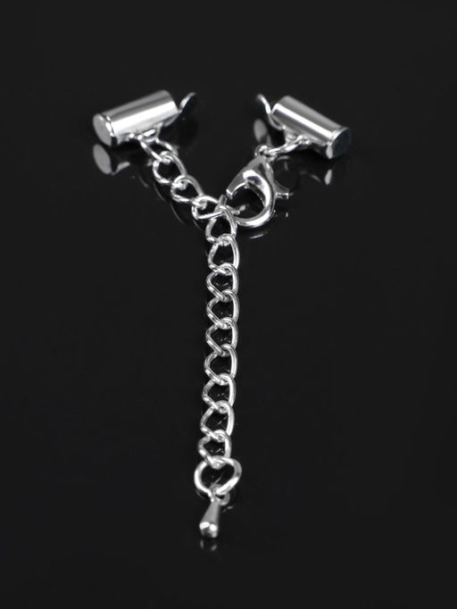 Цена за 3 шт. Концевик для браслета из бисера (пара) QF, 10 мм, металл, с цепочкой удлинителем, цвет серебро