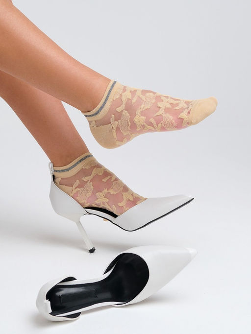 Цена за 2 шт. Носки стеклянные женские Цветочки, набор 2 пары, размер 35-37 (22-25 см), цвет белый, бежевый