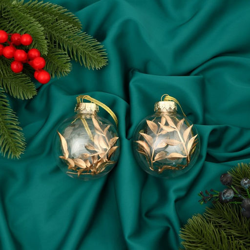 Ёлочные игрушки Фиеста, шары новогодние, d=8 см, набор 2 шт., веточка, золото - Зимнее волшебство фото 2