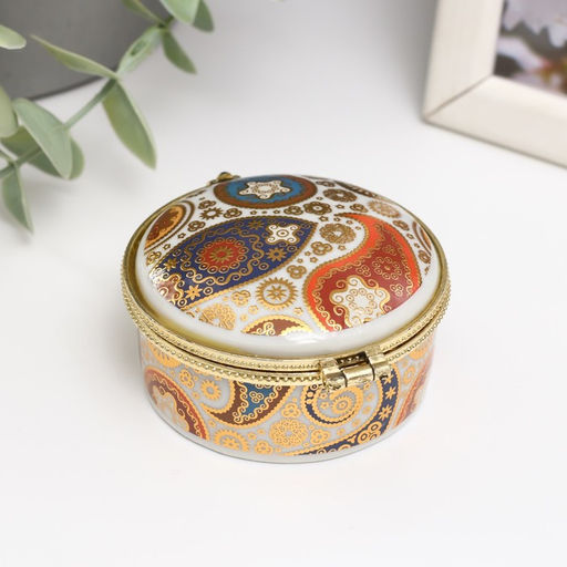 Шкатулка для украшений круглая «Узор пейсли», керамика, 6.2×6.2×3.3 см