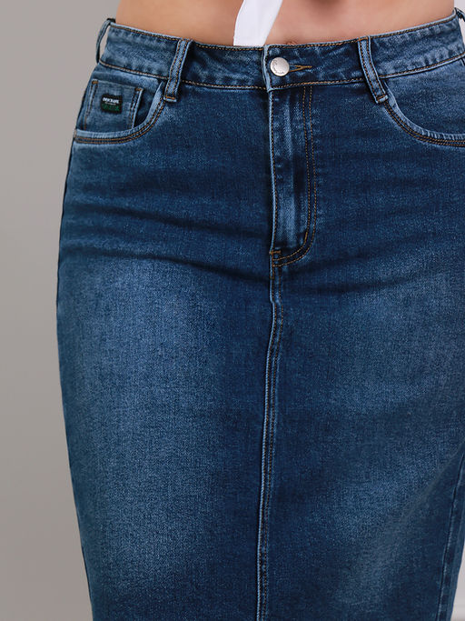 Юбка из денима по колено женская - Almond фото 2