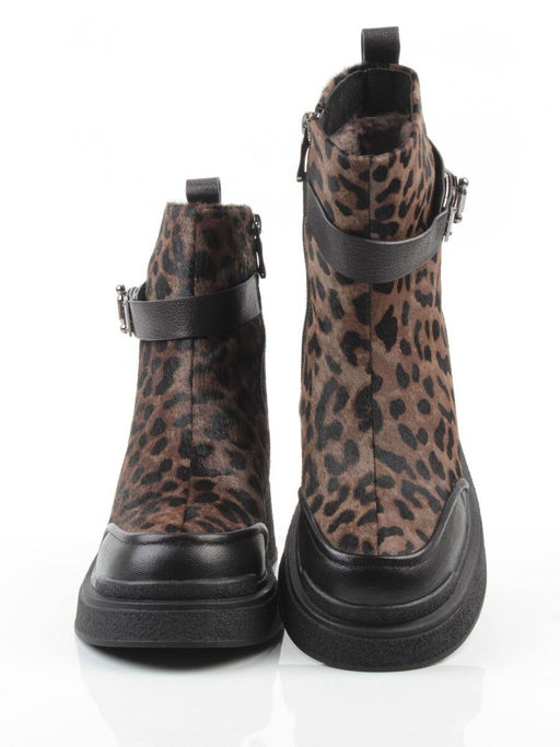 04-HSM705 BLACK/LEOPARD Ботинки зимние женские (натуральная кожа, натуральный мех)