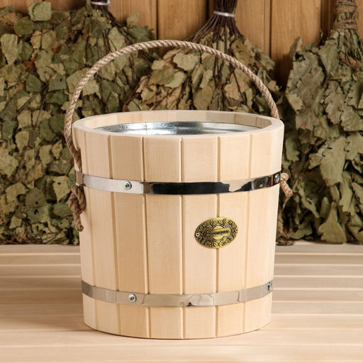 Ведро для бани и сауны, 7 л, липа, оцинкованная вставка, ручка - верёвка, «Добропаровъ»