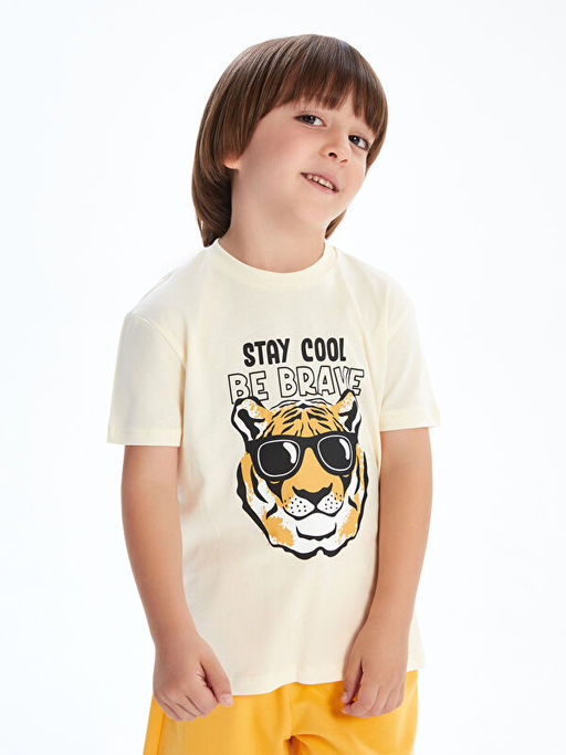 Bisiklet Yaka Bask?l? Erkek ?ocuk Ti??rt ve ?ort 2li