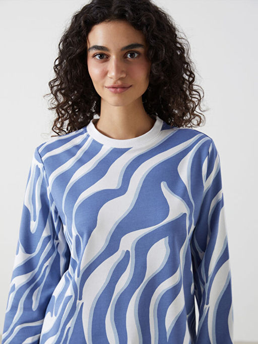 Bisiklet Yaka Desenli Kad?n Sweatshirt Tunik