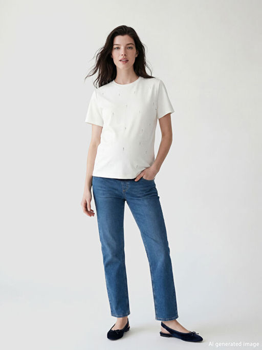 Kar?n Panelli Straight Fit Hamile Jean Pantolon