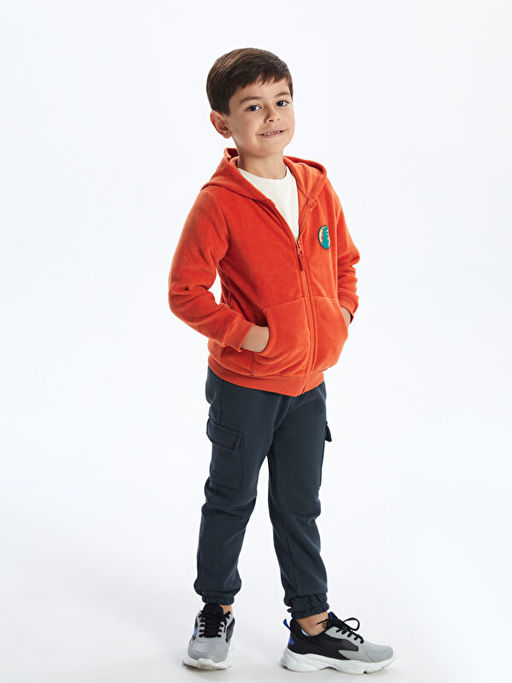 Kap??onlu Erkek ?ocuk Fermuarl? Sweatshirt