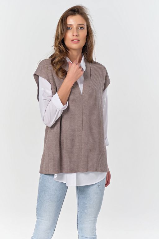 Жилет вязаный оверсайз с открытой спиной черный - Fly фото 12