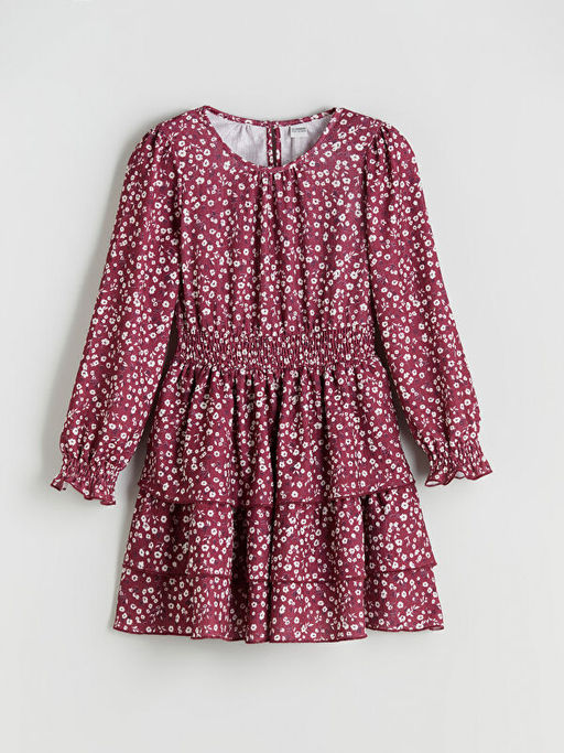 Bisiklet Yaka ?i?ekli K?z ?ocuk Elbise