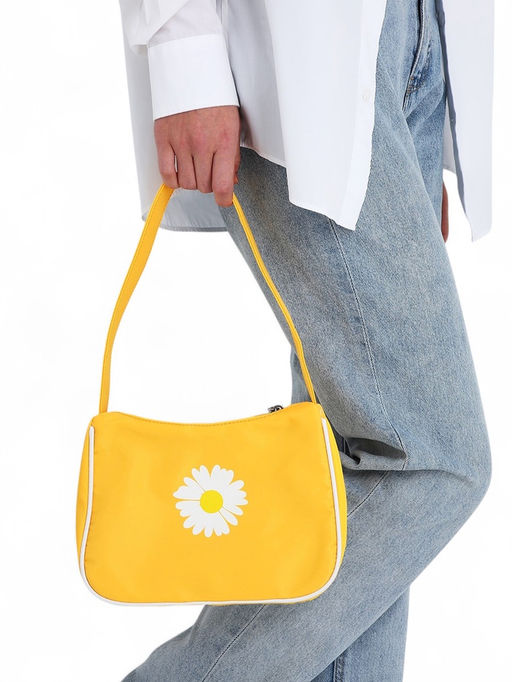 Сумка молодёжная на молнии, с принтом, 24?6.5?17 см, жёлтая