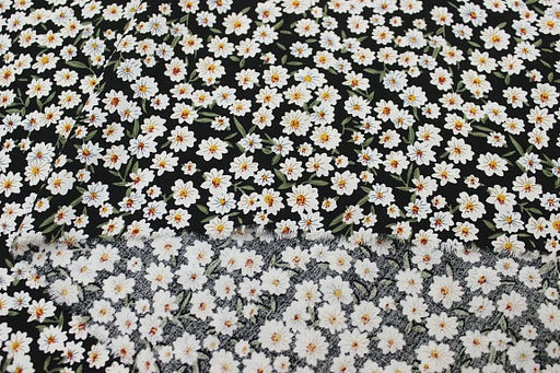 Штапель Цветочная россыпь на черном (оливковые листочки), ш.1.45м, вискоза-100%, 100гр/м.кв - Купава фото 6