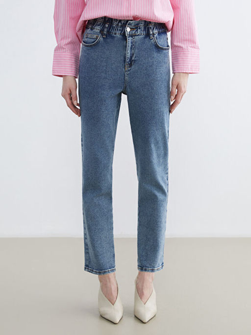 Beli Lastikli Slim Mom Kad?n Jean Pantolon