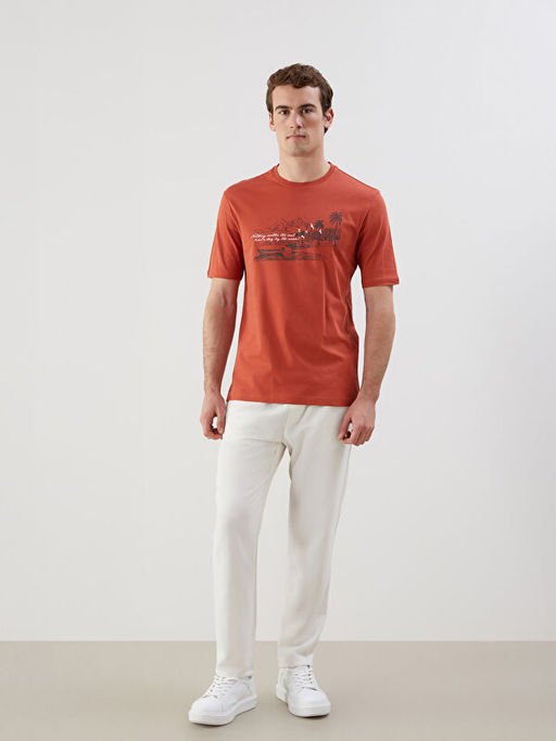 Bisiklet Yaka K?sa Kollu Bask?l? Penye Erkek Ti??rt