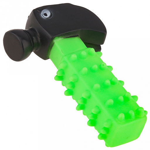 Игрушка для собаки "Молоток с глазками" 14х3х8см, с пищалкой, с шипами, ПВХ, фактурная, цвета микс (салатовый, ярко-оранжевый, фуксия), "Pet toys" (Китай)