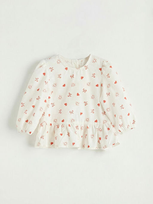 K?z Bebek Desenli Bluz ve Jean Pantolon