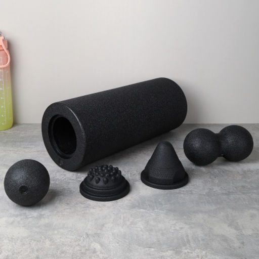 Набор массажный для МФР 5в1 / Ролик 37Х15/ мяч 8см /двойной мяч 16Х8 / массажный конус 9.8Х8 / массажная полусфера 9.8Х4.5 / Black /уп 12 - Галеонтрейд фото 4
