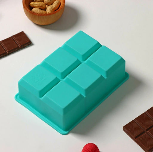 Форма для льда Доляна «Кубик», силикон, 16×11×4.8 см, 6 ячеек (4.6×4.6 см), бирюзовая