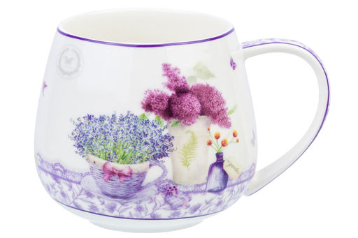 Кружка 400 мл 13*10*8,5 см "Лаванда" бочонок, NEW BONE CHINA
