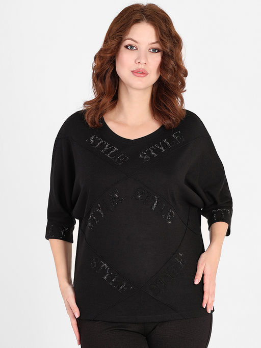 Блузка теплая женская больших размеров с надписями из страз - Almond фото 2