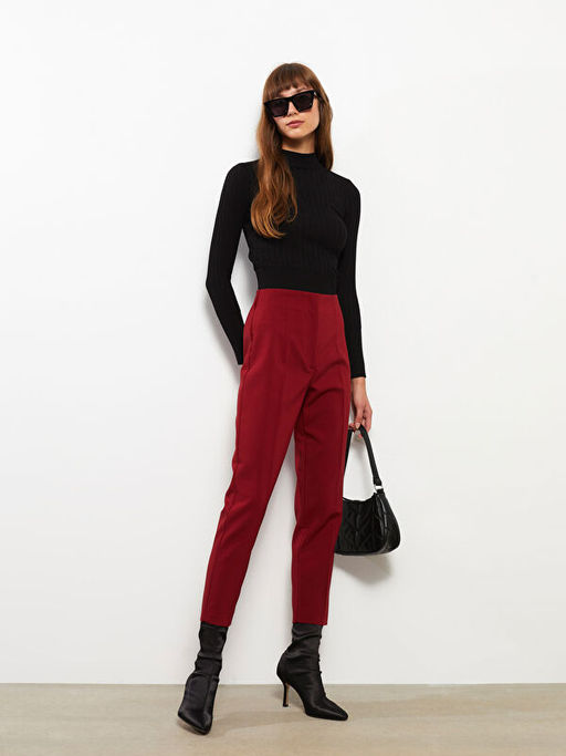 Kad?n Y?ksek Bel Standart Fit D?z Pantolon