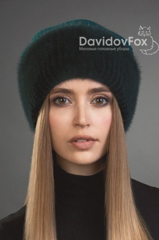 Шапка Камелия норка трикотаж изумруд