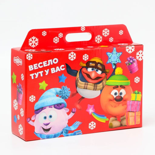 Цена за 5 шт. Подарочная коробка Новогодняя Портфель широкий «Смешарики» лицензия 31×8.5×20.3 см (+5 см).