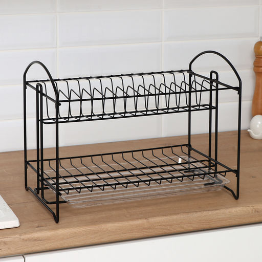 Сушилка для посуды с поддоном 2-х ярусная, разборная, 39.5×24×29.5 см, чёрная