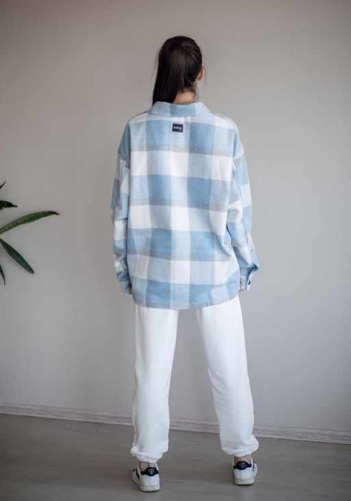 512 Рубашка клетка, голубой - Knitka wear фото 4