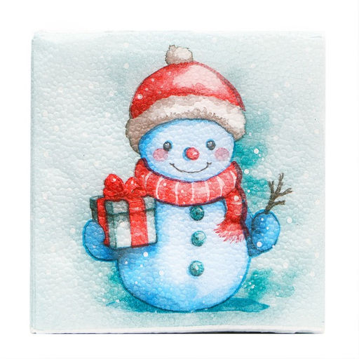 Цена за 4 шт. Салфетки новогодние бумажные «Снеговичок» 1 слой, 24×24 см, 50 шт.