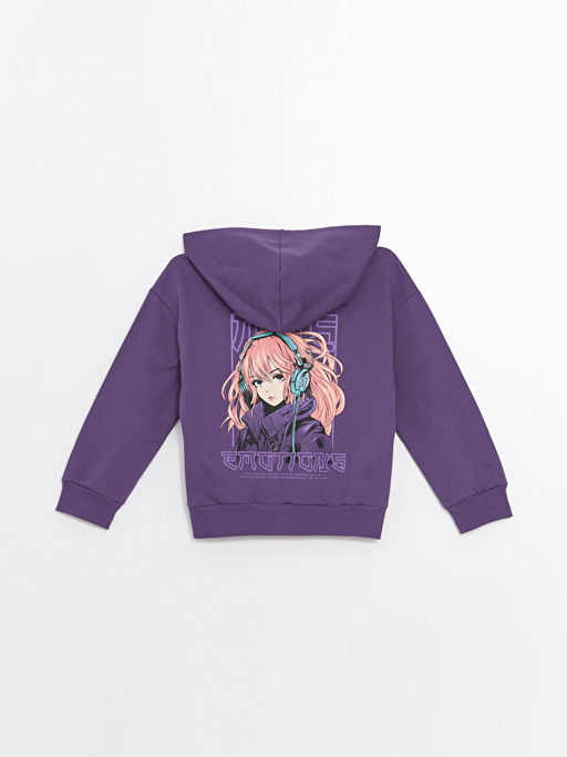 Kap??onlu Bask?l? Uzun Kollu K?z ?ocuk Sweatshirt - Waikiki фото 3