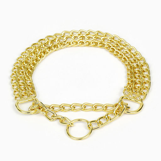 Ошейник - полуудавка металлический трехрядный, 40 см, толщина проволоки 2 мм, золотистый - Пижон фото 3