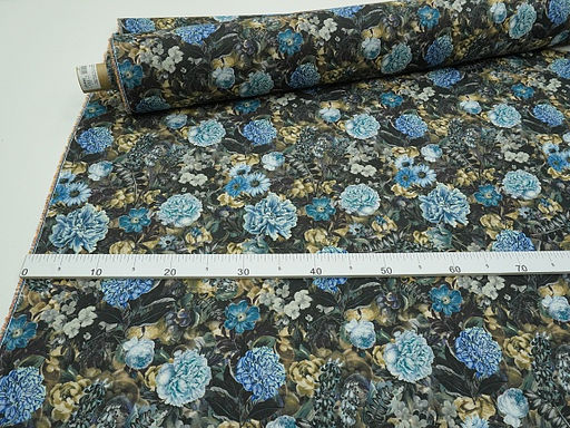 Плательный хлопок (Digital) Эфина - синие цветы, ш.1.5м, хлопок-100%, 170гр/м.кв - Купава фото 5