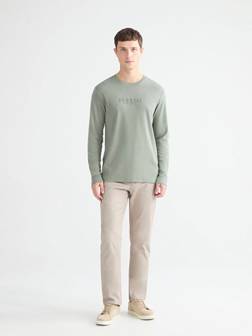 Bisiklet Yaka Uzun Kollu Bask?l? Erkek Ti??rt