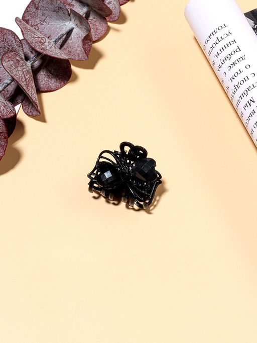 Цена за 6 шт. Крабик для волос «Чёрные кружева», два сердца, 2.3 см, чёрный