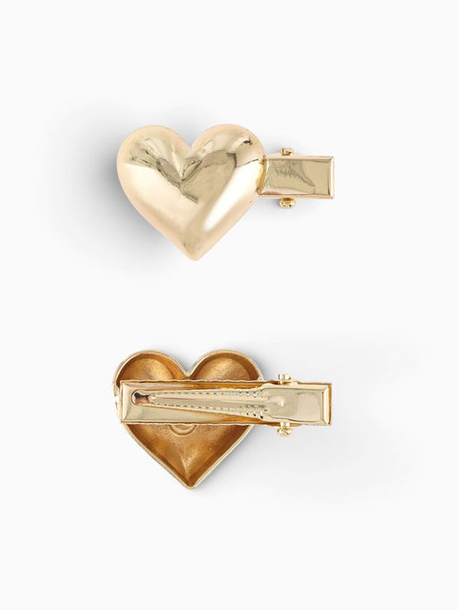 Цена за 2 шт. Зажим для волос "Мэгги" (набор 2 шт) сердца, 3,5 см, золото