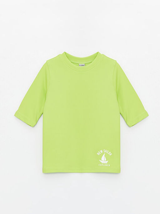 Bisiklet Yaka Bask?l? K?sa Kollu Erkek ?ocuk Y?zme Giyim ?st