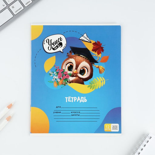 Тетрадь 12 листов в частую косую линейку Учись на 5+, обложка мелованный картон, блок №1, 5 видов МИКС - Artfox study фото 16