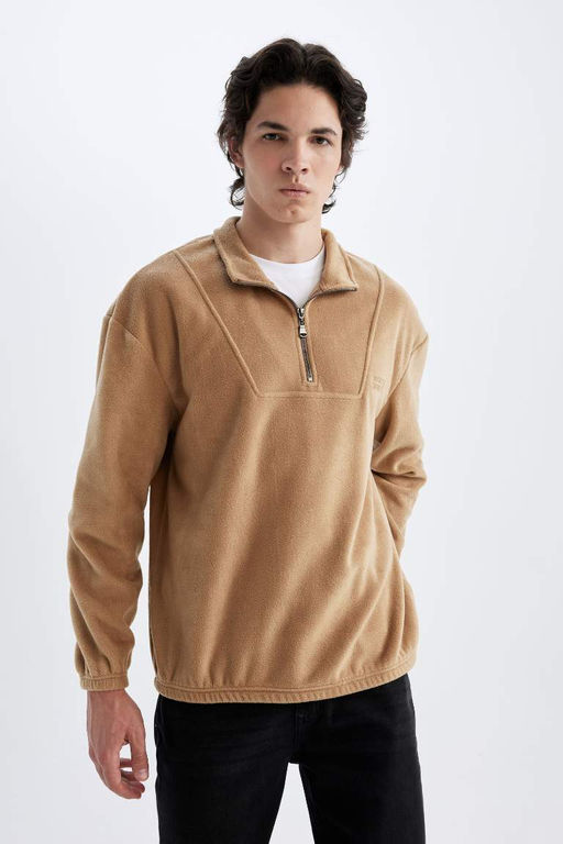 Флисовый свитшот с принтом и воротником-стойкой Comfort Regular Fit - Defacto фото 4