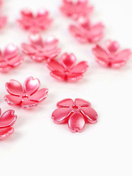 Цена за 2 шт. Бусины для творчества пластик "Цветочек жемчужный" набор 40 шт красный 1,5х1,5 см