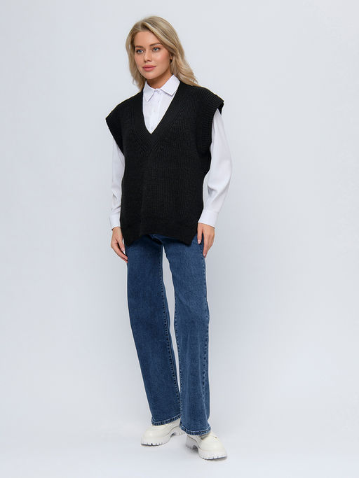 Жилет черного цвета с V-образным вырезом - 1001dress фото 2