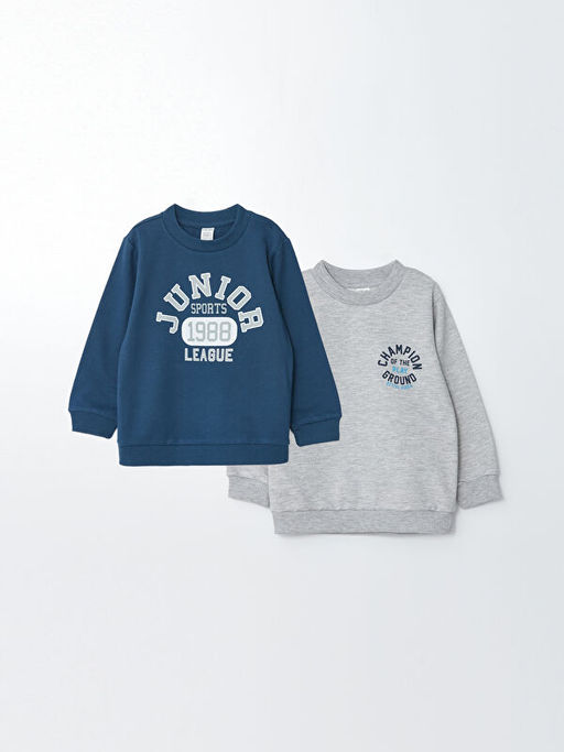 Bisiklet Yaka Uzun Kollu Bask?l? Erkek Bebek Sweatshirt 2li - Waikiki фото 3