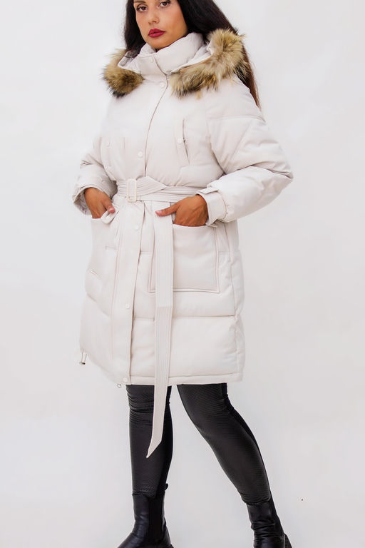 Зимняя куртка на поясе с натуральным мехом арт. 23226