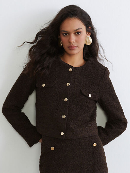 Bisiklet Yaka Dokulu Kad?n T?vit Ceket