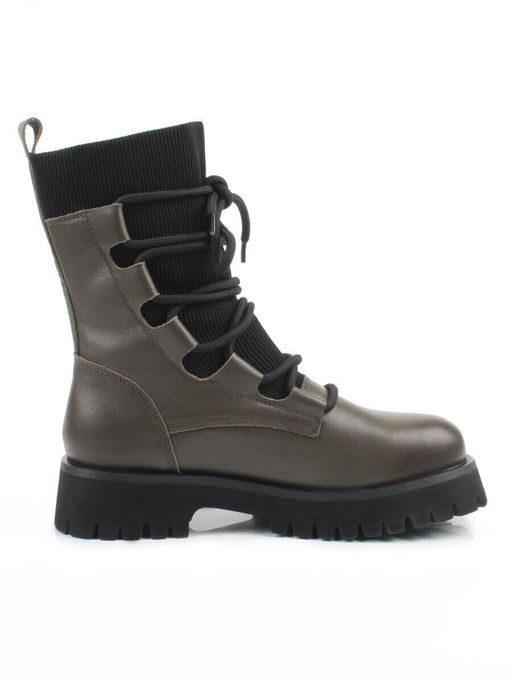 01-XKL21-195R DK. GREEN Ботинки демисезонные женские (натуральная кожа, байка)