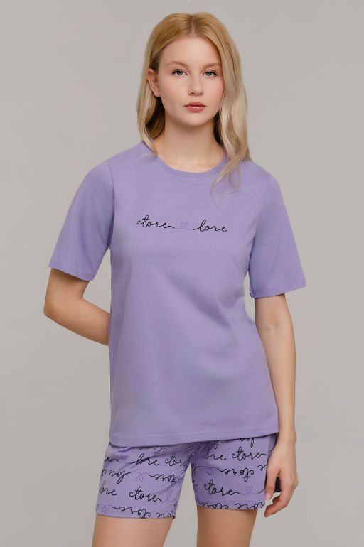Арт. 9139 Пижама с шортами 42-50 (5 шт) Цвет:верх-сиреневый,низ-сиреневый - Калинка фото 5