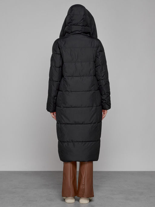 Пальто утепленное с капюшоном зимнее женское черного цвета 13363Ch - Visdeer фото 4